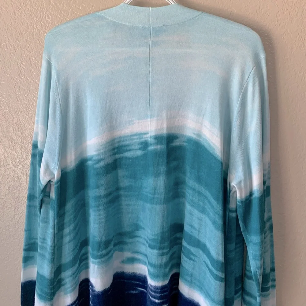 Chicos Ocean Spun Ombre Open Front Coastal Cardigan Size L